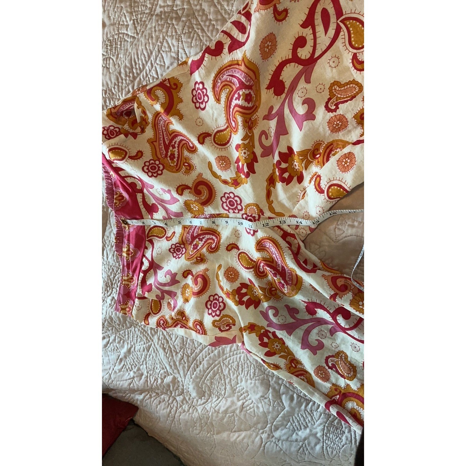 Haute Hippie Orange Floral Paisley Linen Blend Wide Leg Boho Pants XS W:14