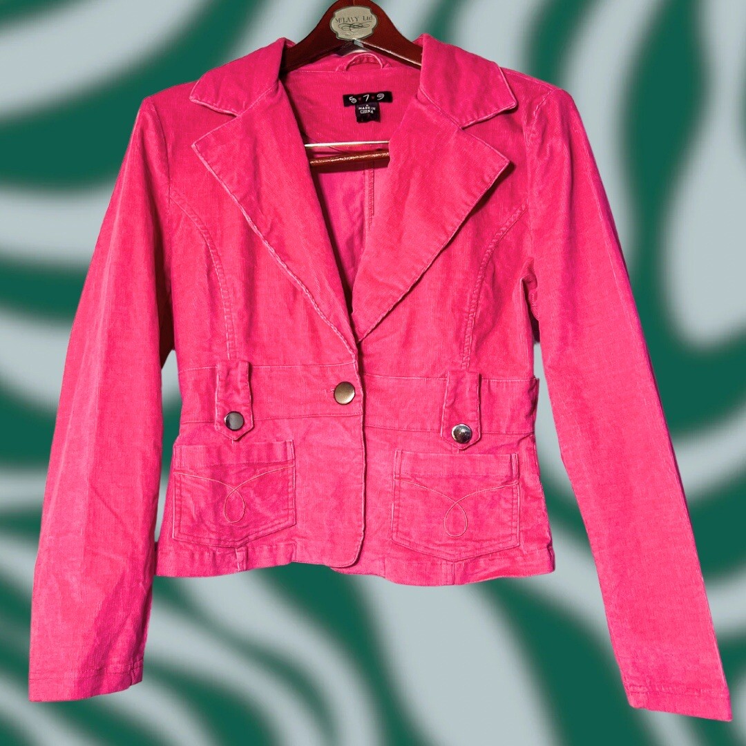 Pink Y2K Corduroy Jacket – 579 – Size Small – Cropped Jacket – Corduroy Blazer