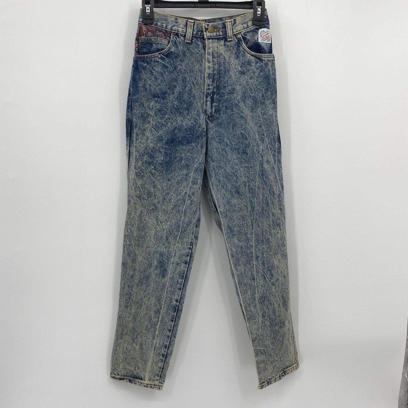 NWT Vintage Palmettos Acid Wash Cinch Back Jeans Paisley Inset USA 12T 9JR