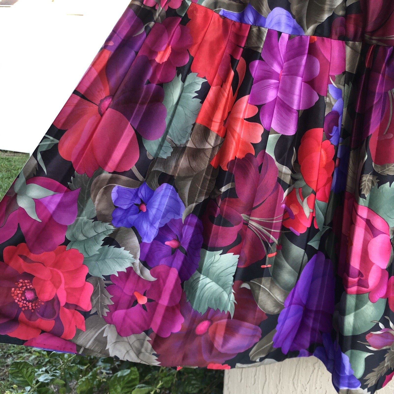 Vtg KR of NY Skirt Floral Pink Purple Red Pleated Sz 14 Made in USA