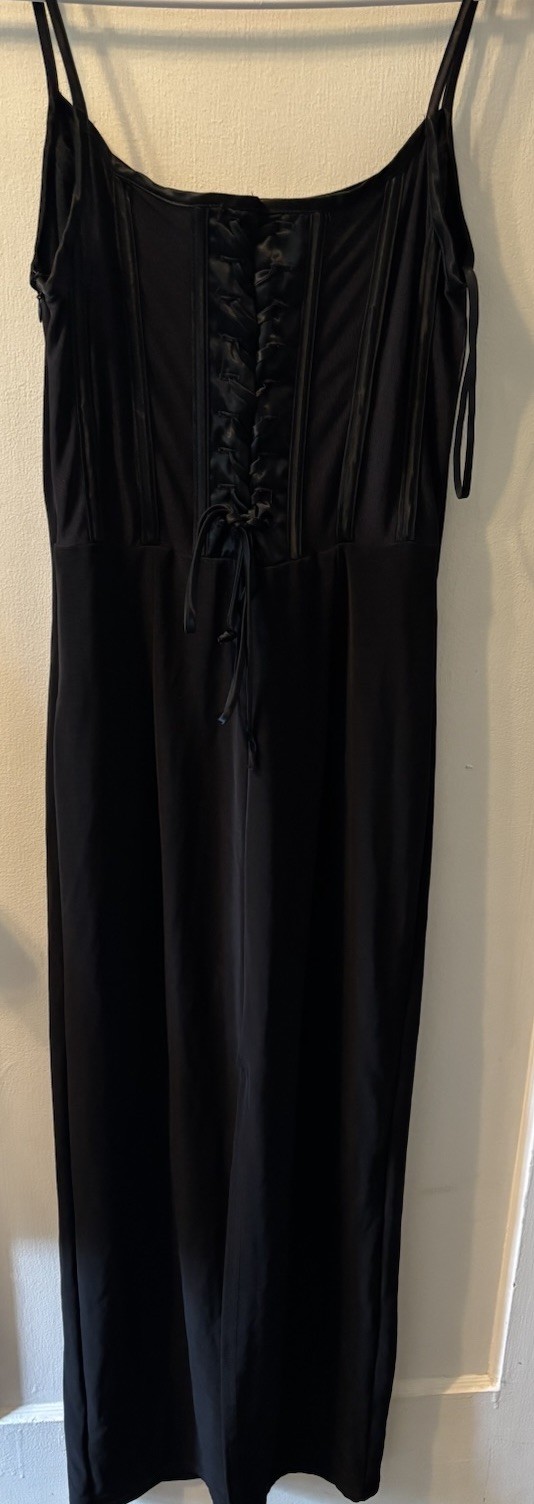Vintage Scott McClintock Size 8 Black Nylon Corset Back Tank Dress Goth 90’s Gru