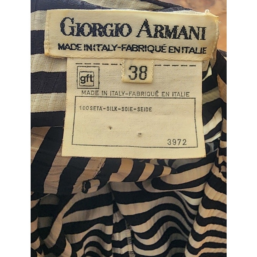 Vintage 1980s Archival Armani Dress Silk Striped Wrap Midi White Label IT 38