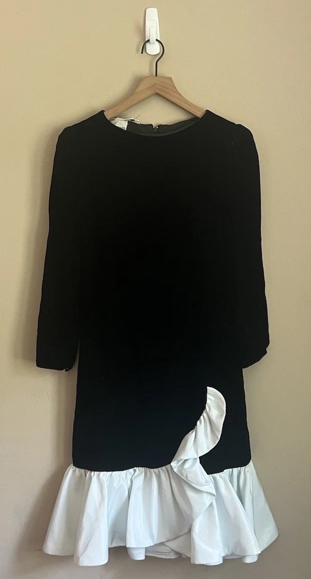 Vintage Victor Costa Prom Dress Small 4 6 Black Velvet White Ruffle 80s 90s