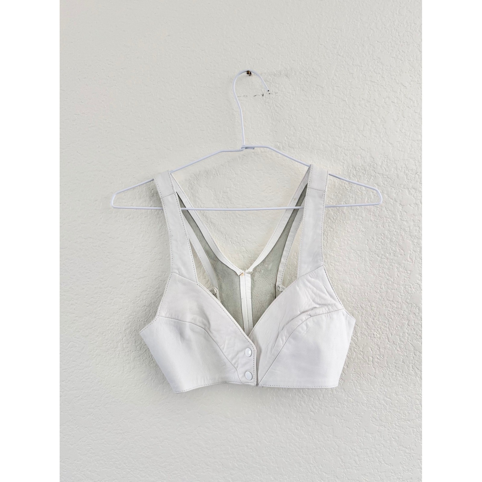 Firenze Santa Barbara Crop Top Vest Leather White Vintage Petite USA Made S
