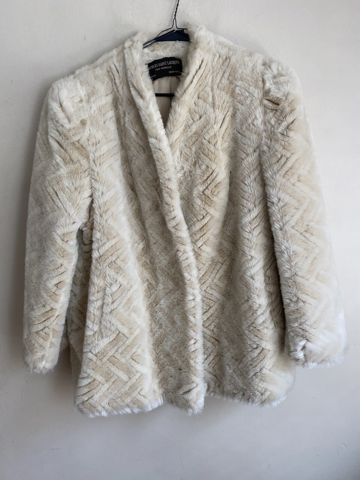 JACQUES SAINT LAURENT Vintage White Faux Fur Coat Jacket 70s size Large