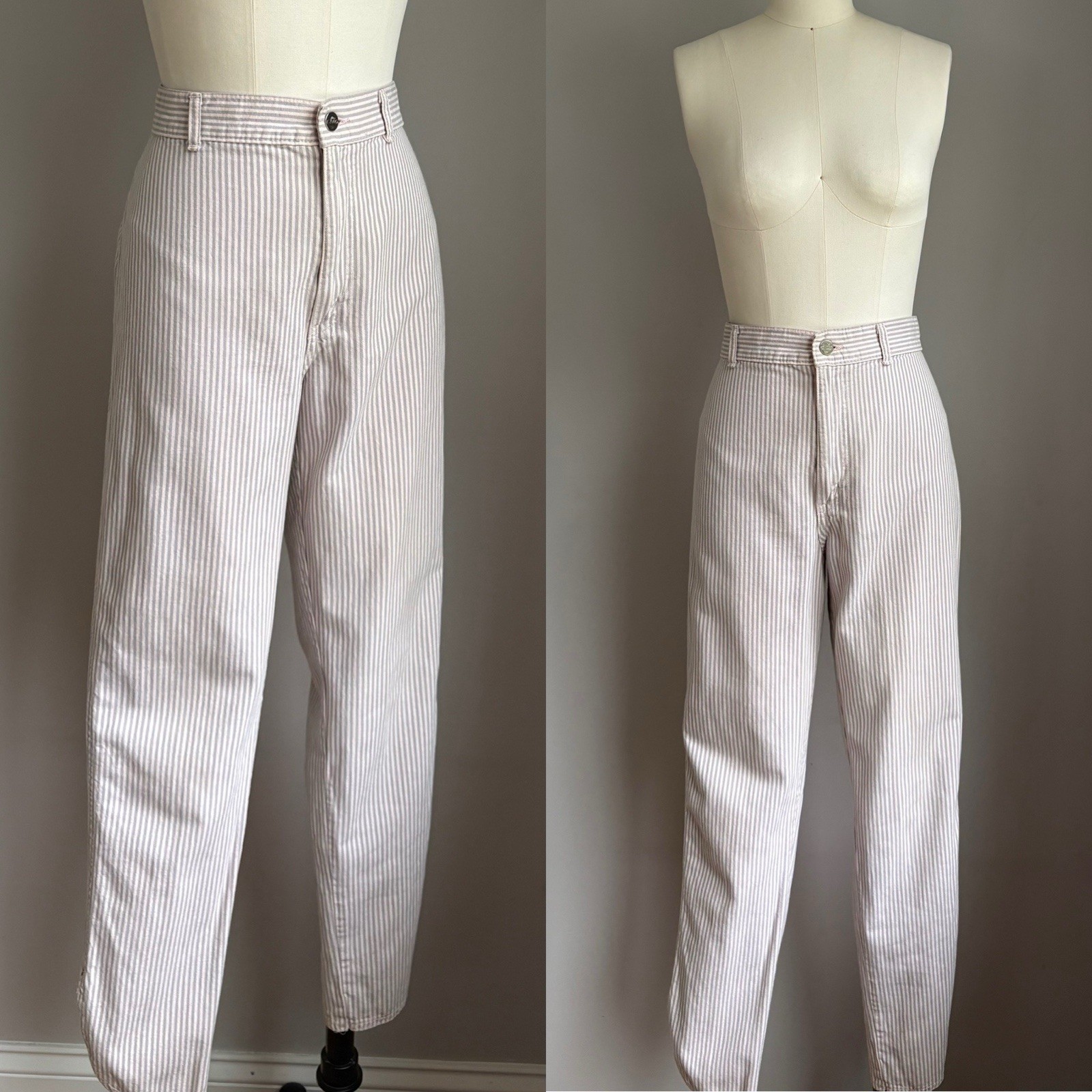 Vintage 80’s does 50’s Pale Pink & Gray Striped Cigarette Style Pants S 27 x 28