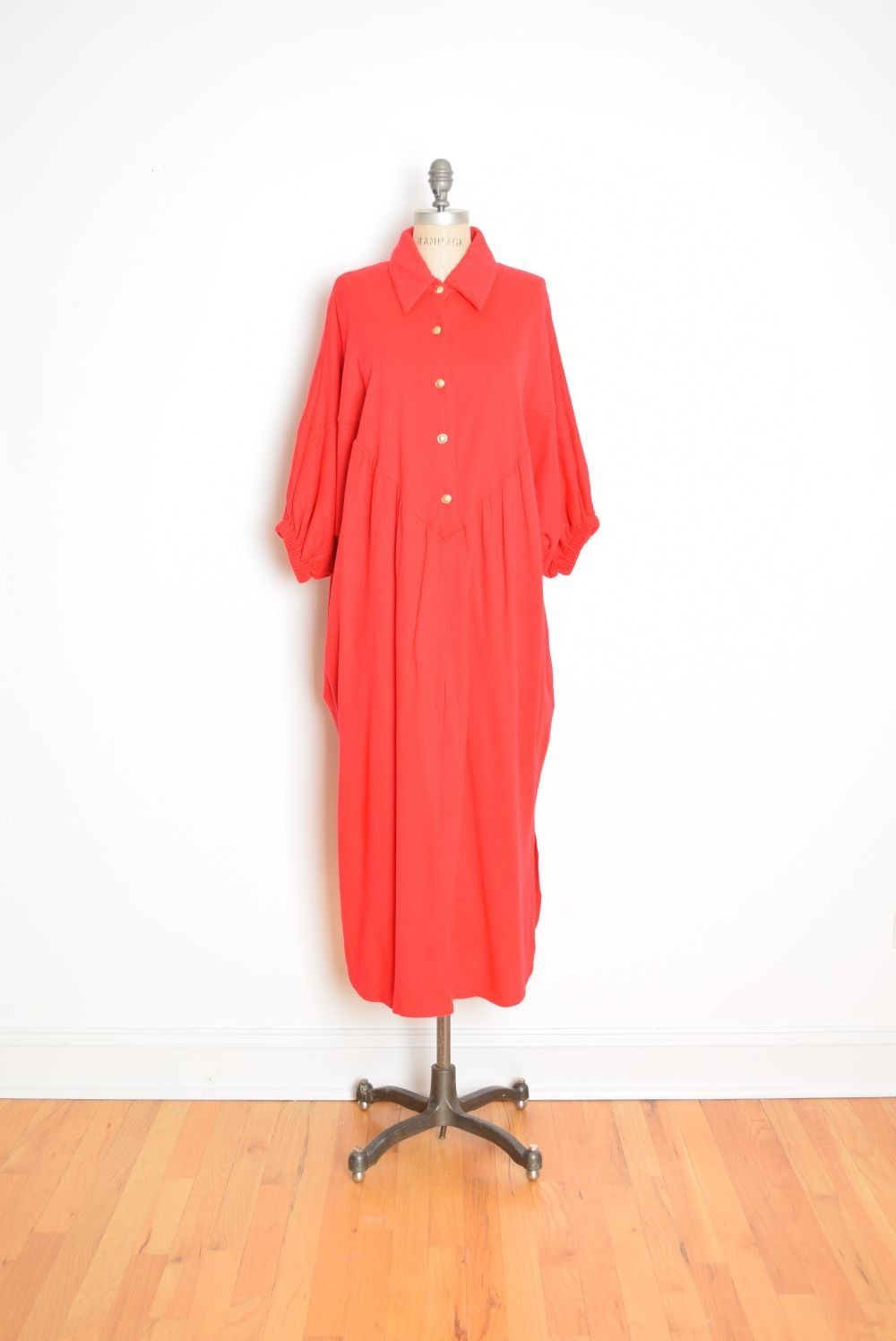 vintage 70s caftan dress David Brown red fleece draped disco batwing dolman maxi