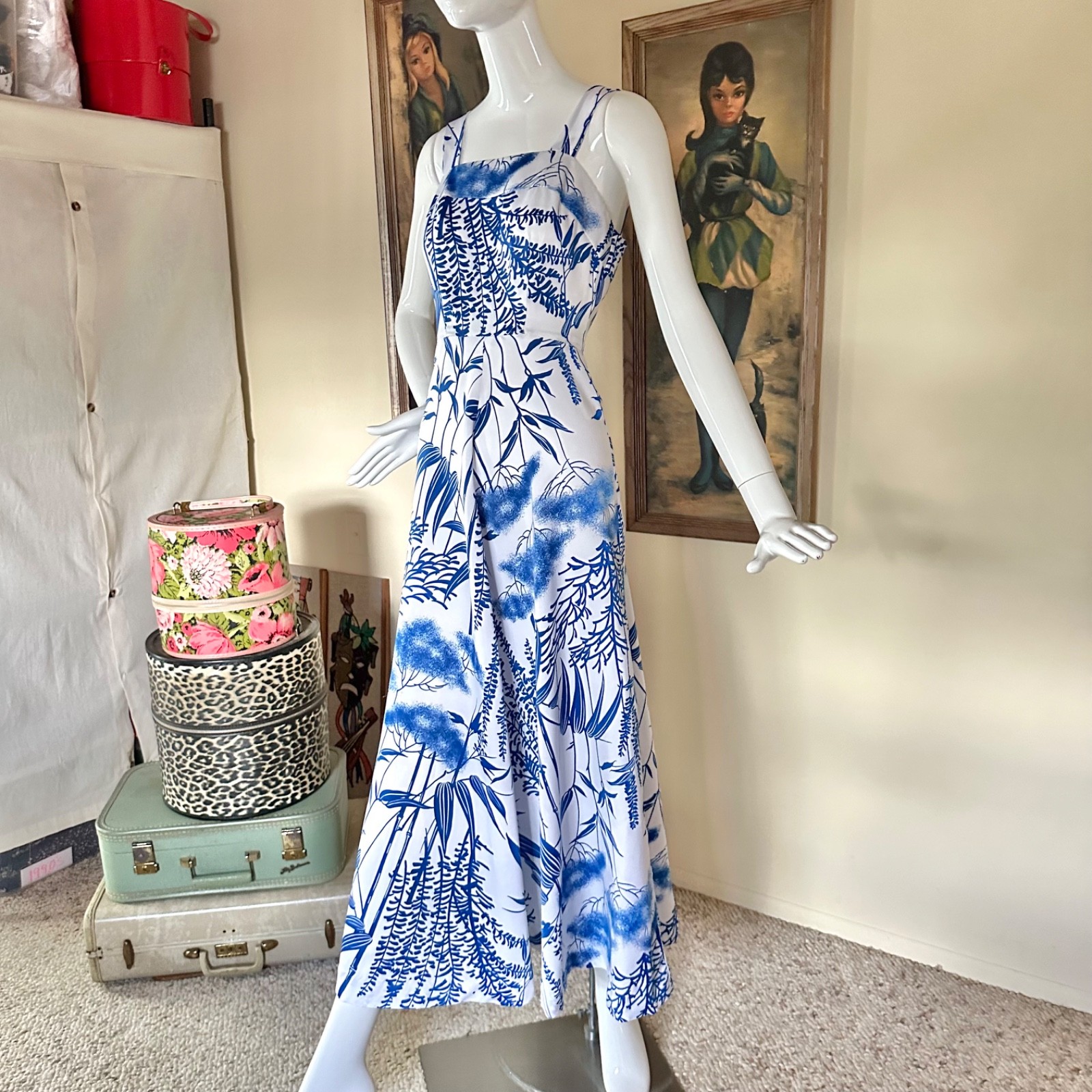 Vintage 1970s Hawaiian Dress Fit & Flare Maxi Sundress Hawaii Nei Floral Vacay S