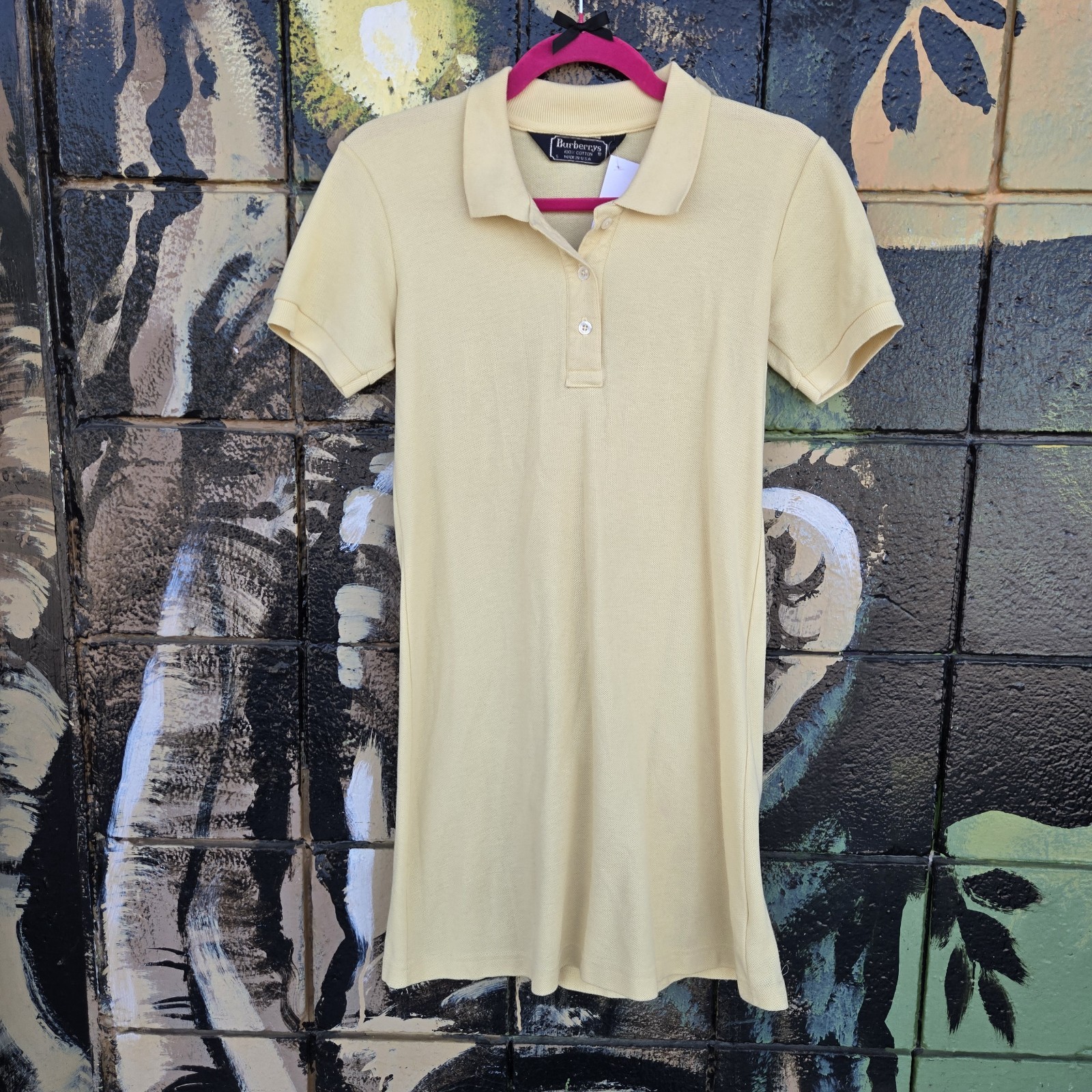 burberry collared dress pastel yellow Vintage Cotton Small Ivy College Spring