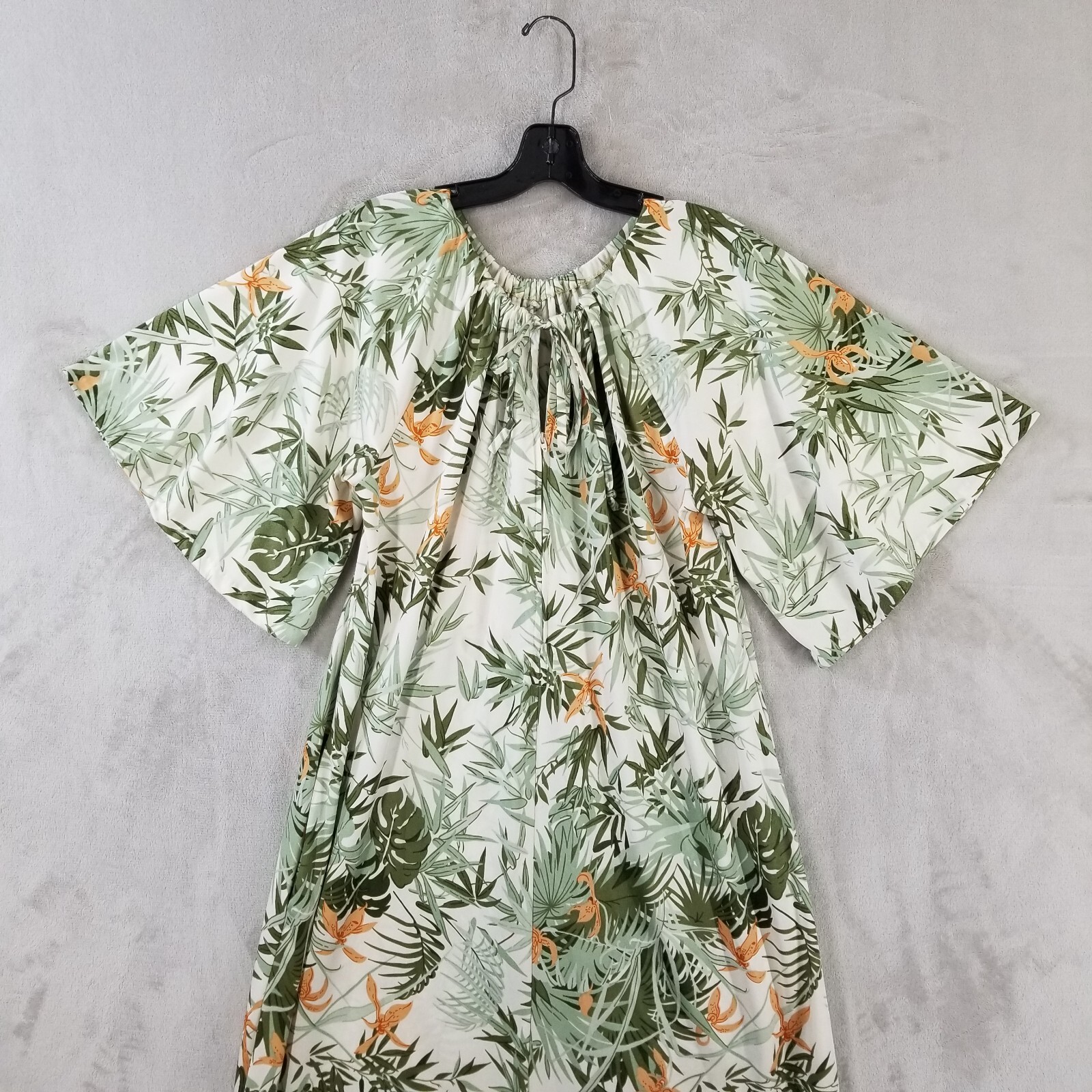 Vtg Mod House Coat Women M Tropical Cinch Neckline Flowy Patio Yard Dress Robe