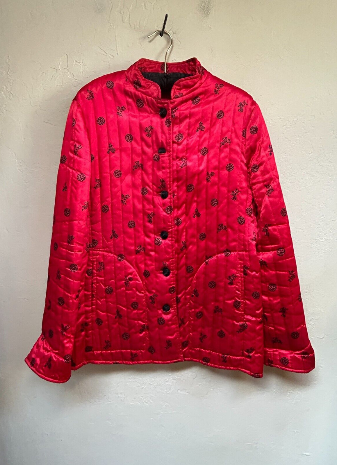 Vintage F.A. Chatta Women’s Mandarin Collar Jacket Asian-Inspired Printed Red