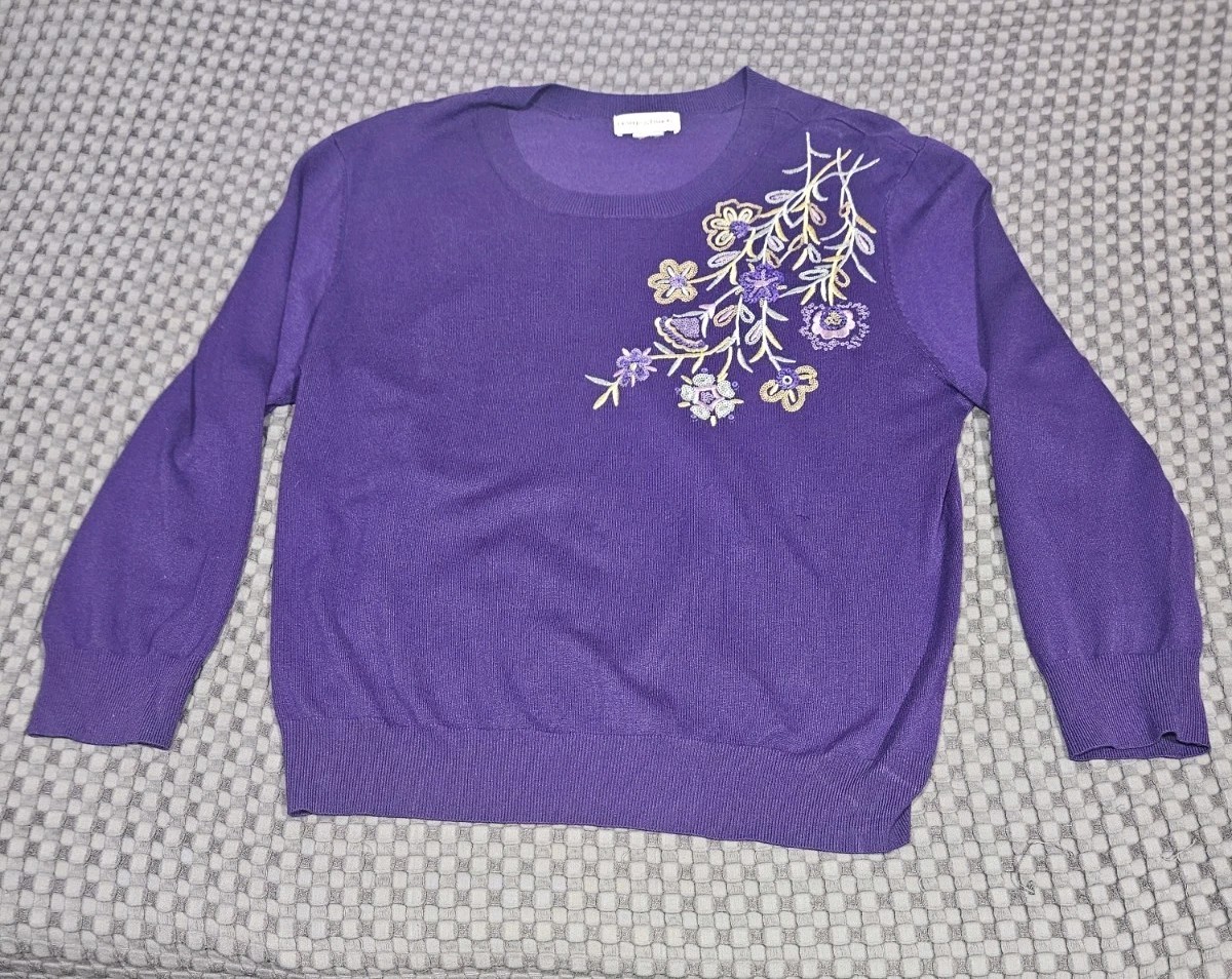 Vintage Draper’s & Damon’s Pullover Purple Embroidered Sweater Size Large
