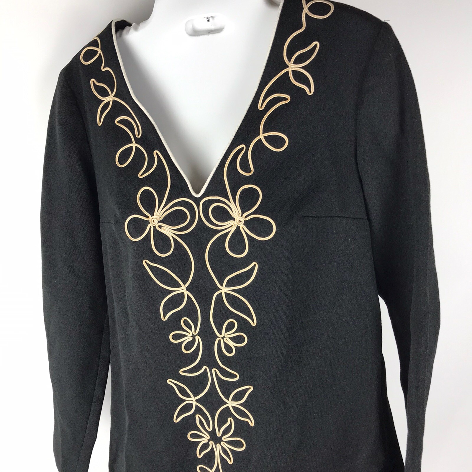 Vintage 60s 70s Top Eve Le Coq California Tunic Mod flower Black Blouse S floral