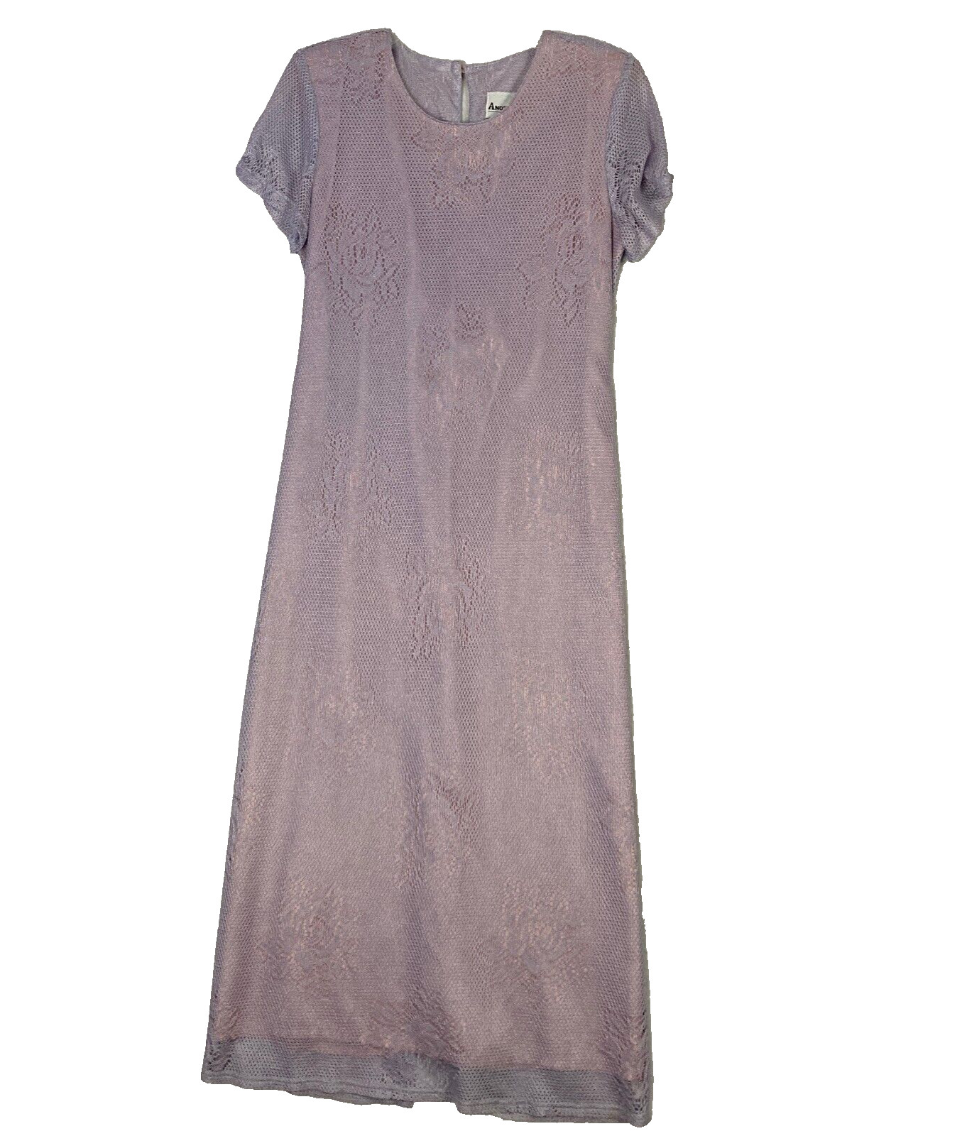 VTG Maxi Dress Lace Floral Purple S/S Back Tie Lined Lavender Another Thyme 10 M