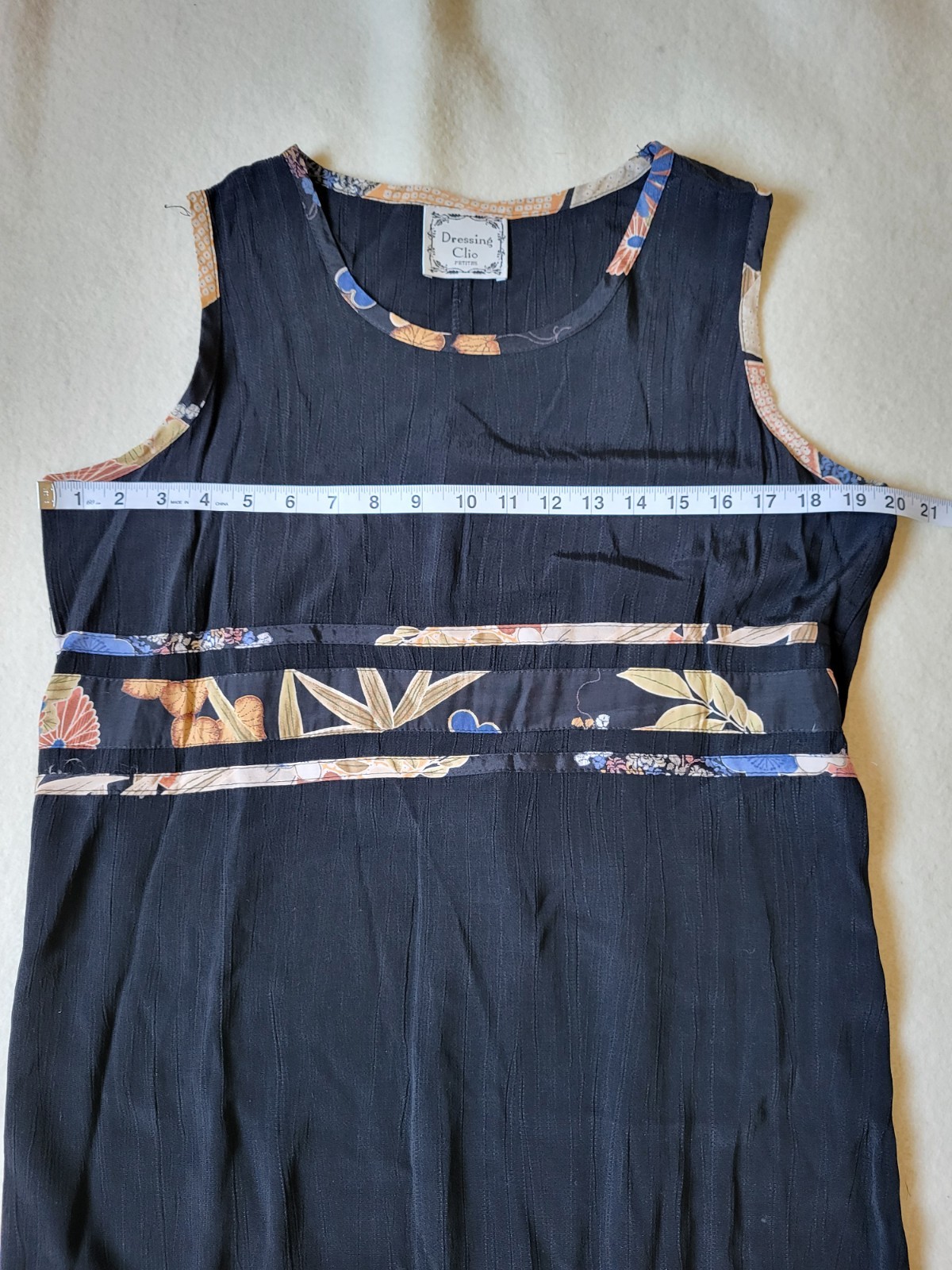 Vintage 90’s Tank Dress & Blouse Size PL Black Asian Print USA By Dressing Clio