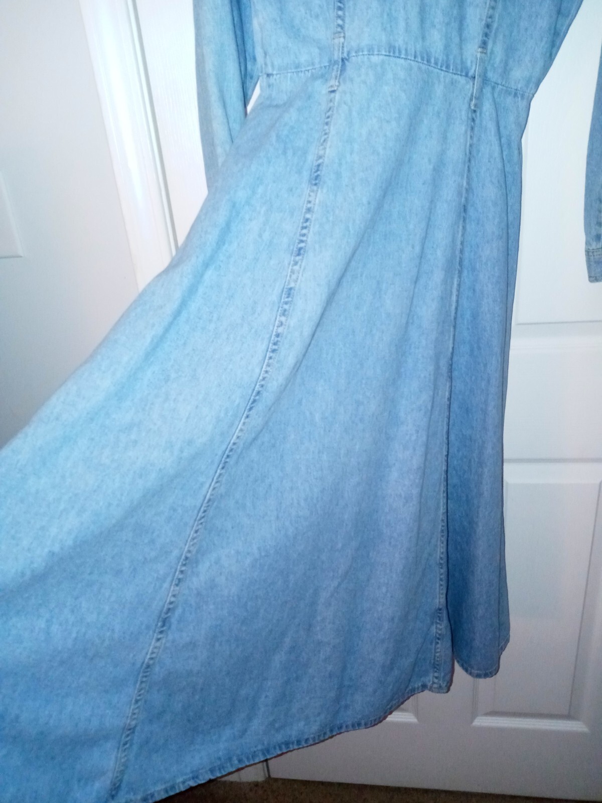 VTG 1980 J Acaro dress long slvs long 100% cotton blue jean denim button frnt S