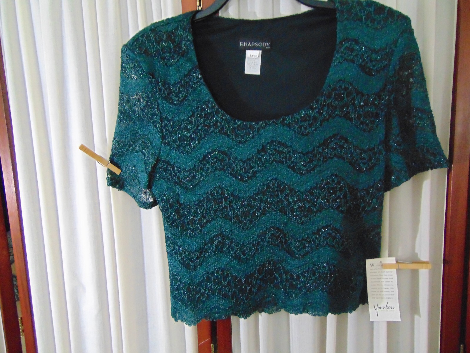 1980’s Dressy Lace TOP by Rhapsody -M-Dark Green Glitter Lace-MWT- JAZZY-SALE