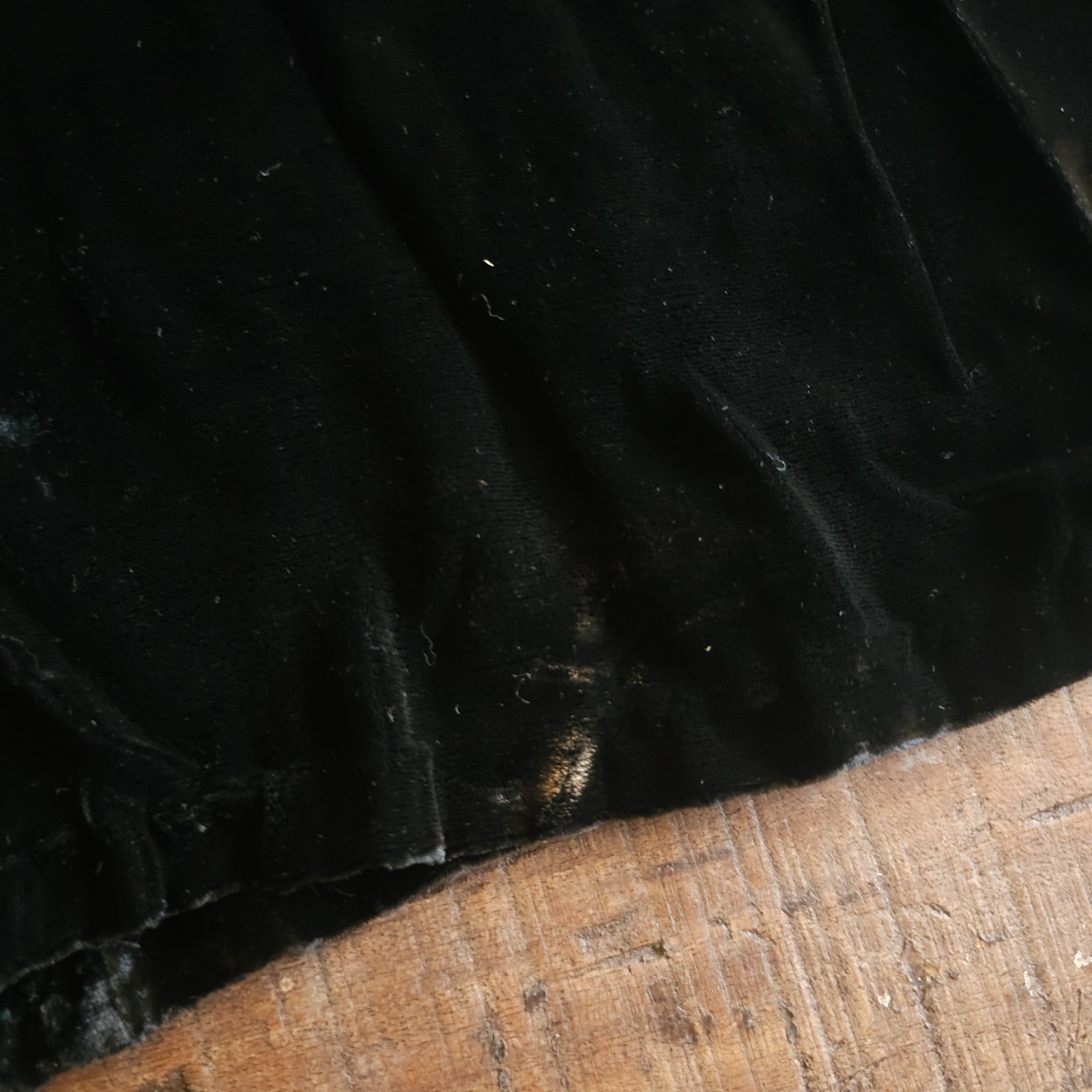 Antique Black Velvet Dress W/ Lace Detailing on Sleeves &Cuffs Long Sleeve Vneck