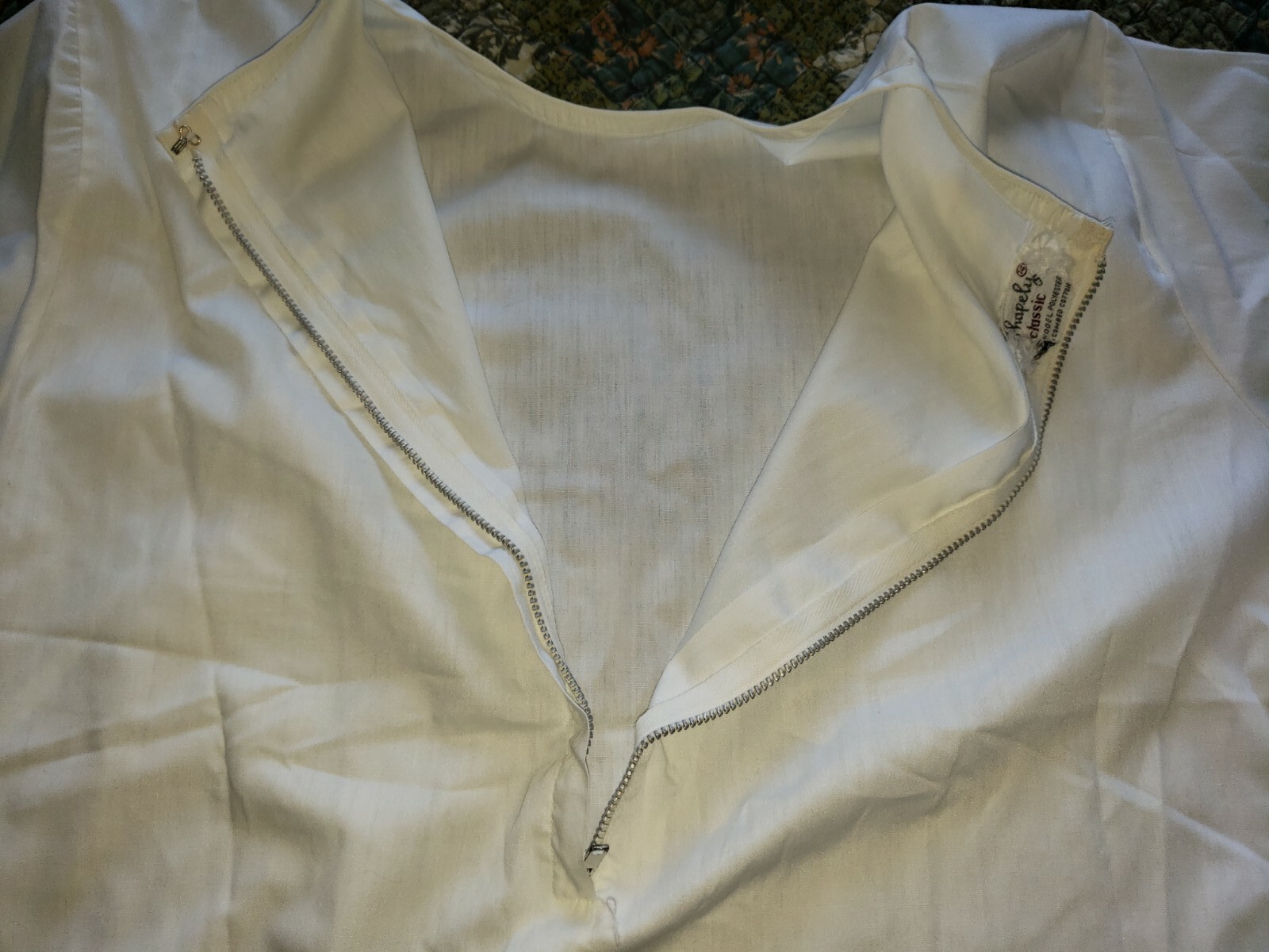 Vintage Shapely Classic White Zip Back Shirt,Unique Look, Layering Piece? Decent