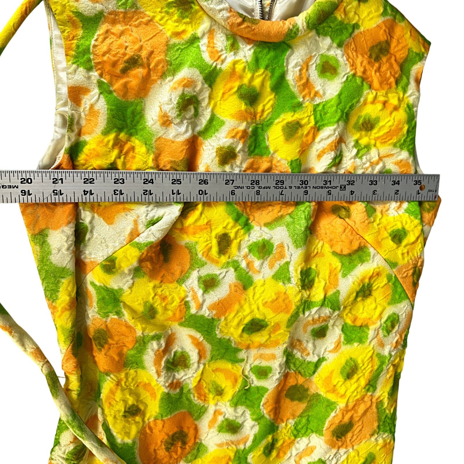 Vintage 60s Sleeveless Mod Floral Shift Dress A Line Quilted High Neck NOS JS