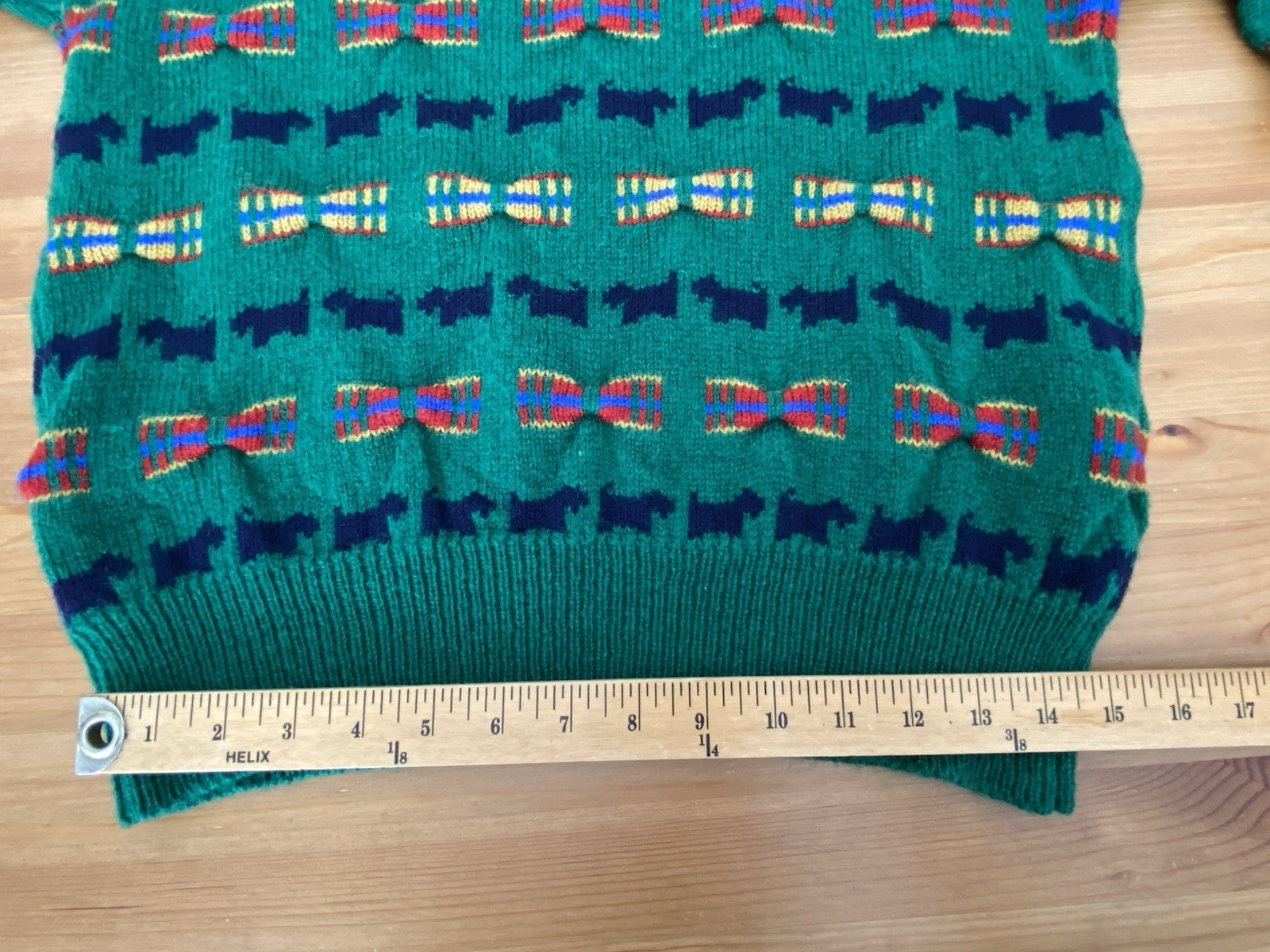 VTG 80s Scottie Dog Sweater MED Shetland Wool The Scotch House Green Plaid Bows