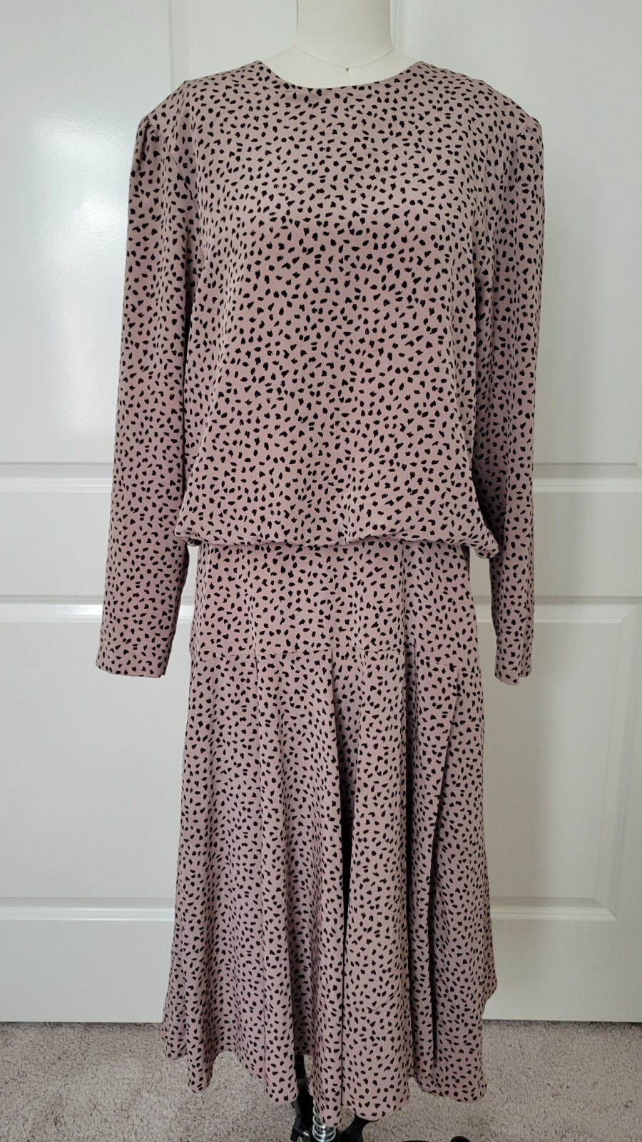 Vintage Jordan Ari Dress Leopard Print Flowy Long Sleeve Brown Pleated Size M