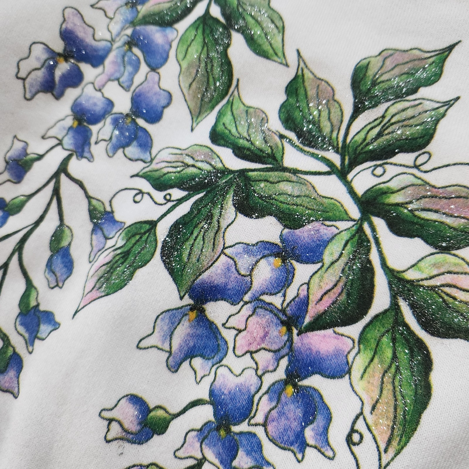 VTG JERZEES 90s Crewneck Glitter Wisteria Purple Flowers Granny Size XL NWT