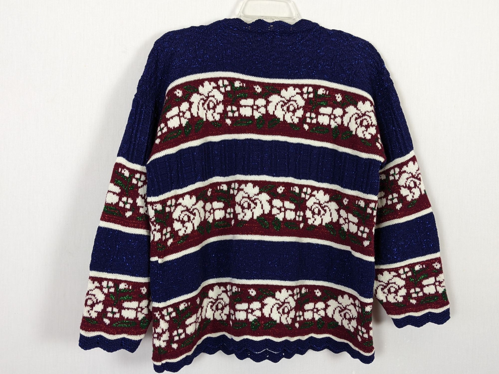 Vintage Holiday Time long sleeve floral striped glittery sweater sz L