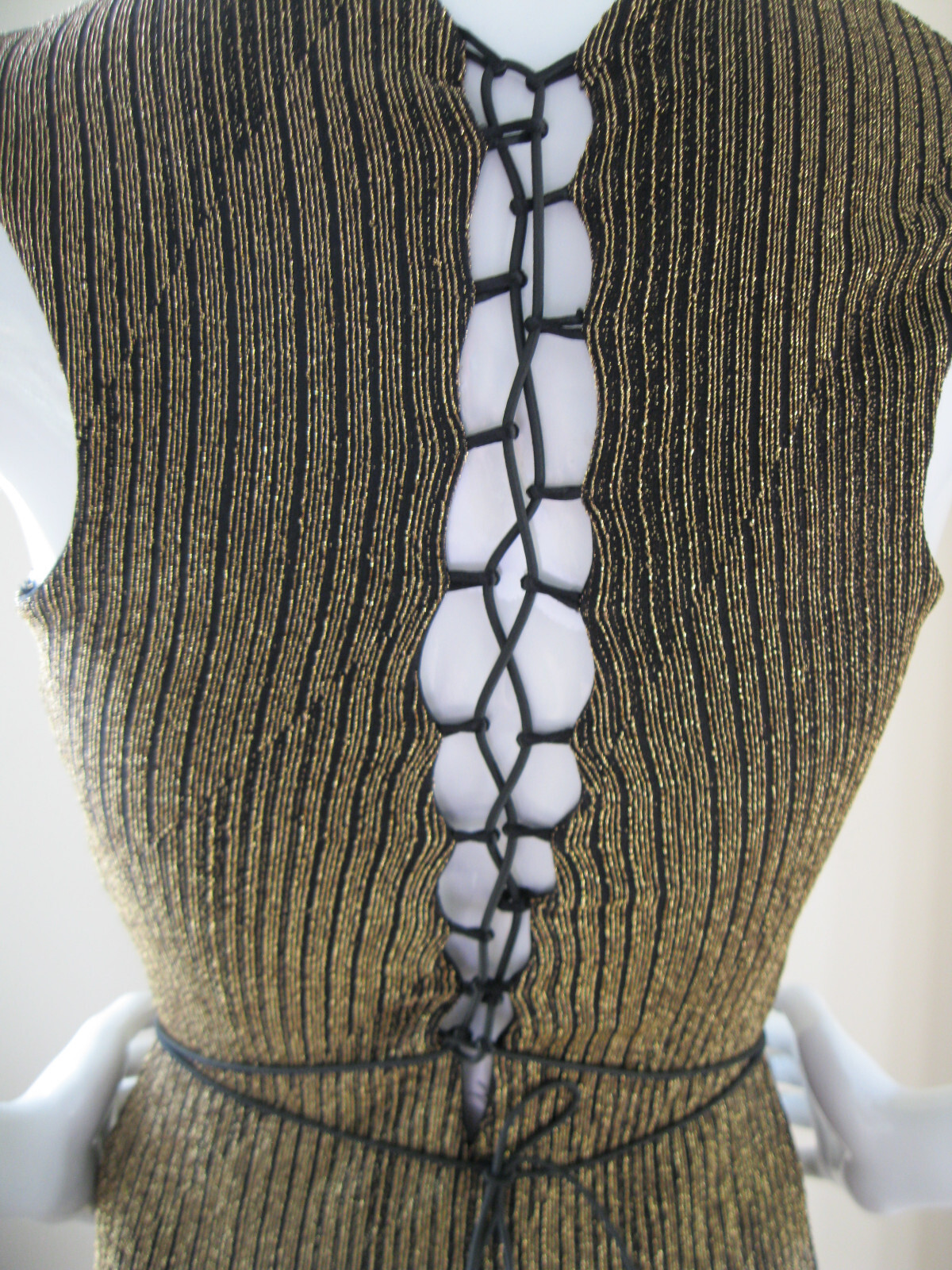 *RARE* Vintage 90’s MONACO Gold Metallic/Black Bodycon Dress SUPER SEXY! WOW! M