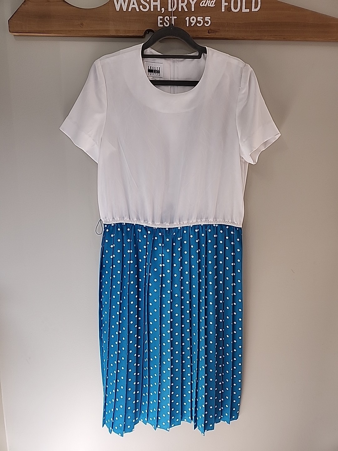 Vintage 80s Leslie Fay Petite Women’s Secretary Pleated Midi Dress Polka Dot 10