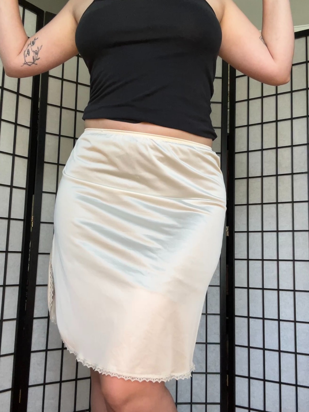60s Slip Skirt (M) medium cream white vintage Vanity Fair midi chic undergarment