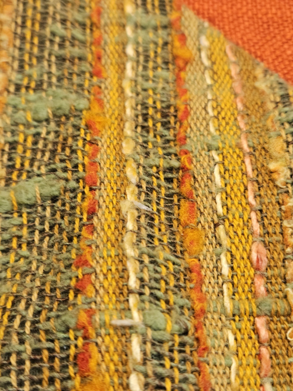 VINTAGE 1960’s Pamela Martin Woven Sleeveless Dress Size 14 Orange Green Hippie