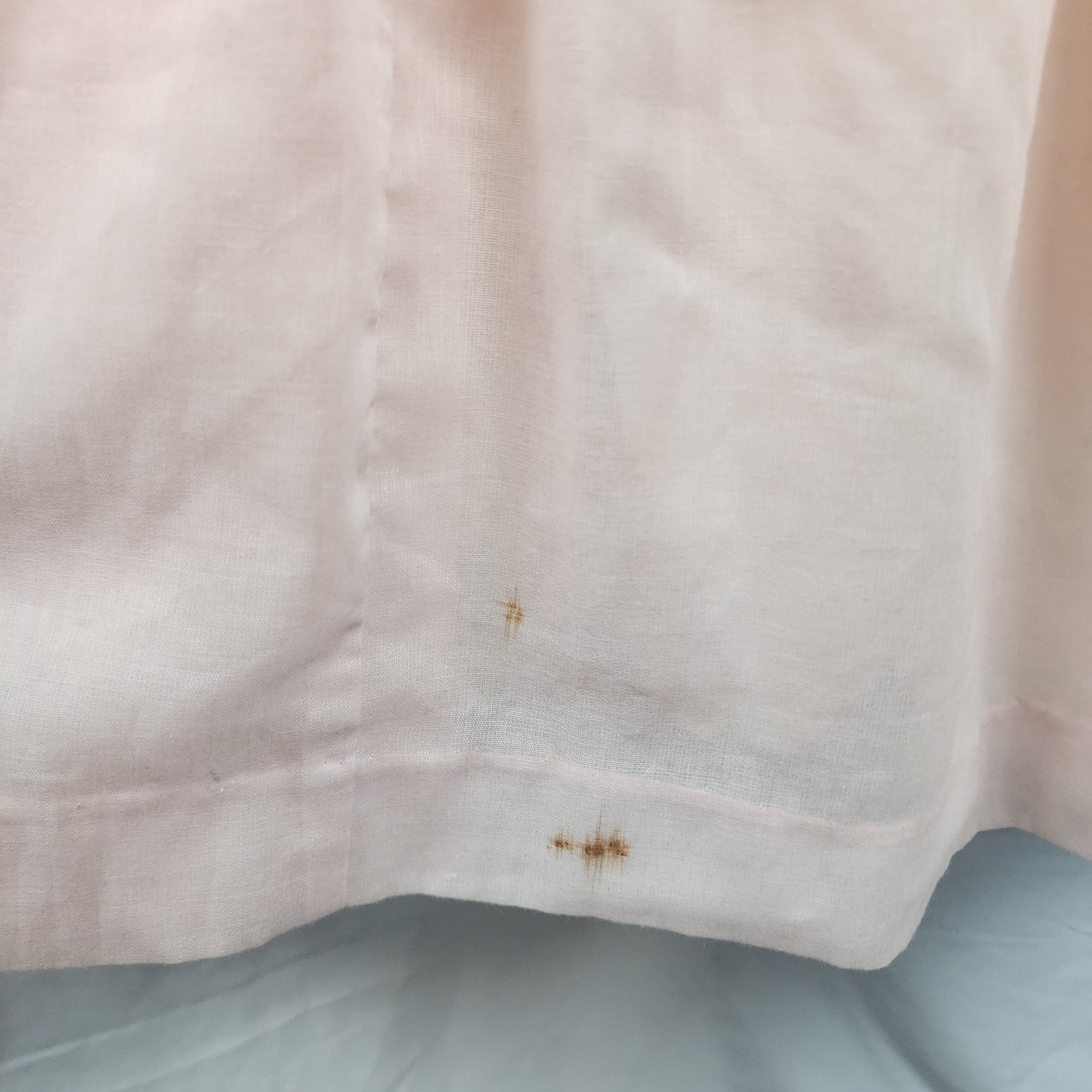 Vintage Cottage Core Gown Lace Ruffle Satin Trim Pearl Buttons Beaded Peach 10