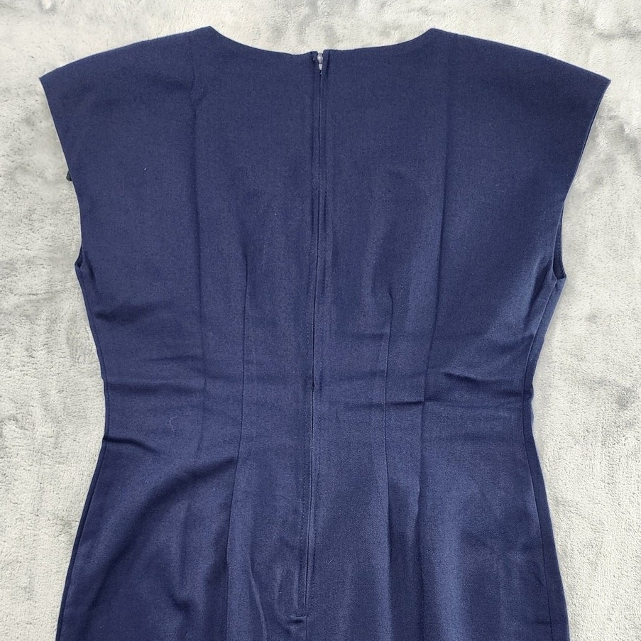 Vintage Jeffery & Dara Dress Womens 5/6 Blue Pencil Sheath Cap Sleeve Preppy