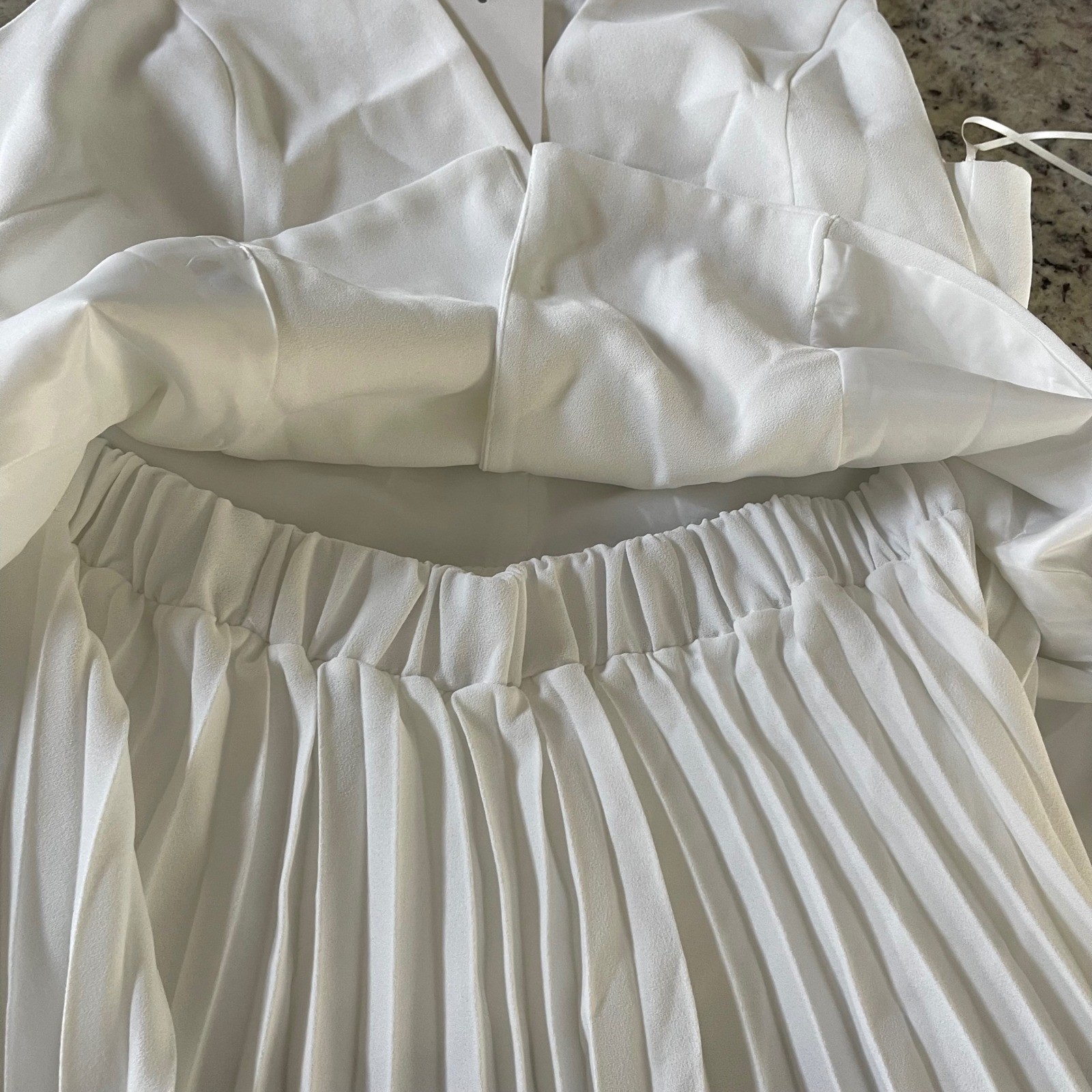 Zara Dress Women XL White Old Money Pleated Mini Skirt V-Neck Waistcoat Vest