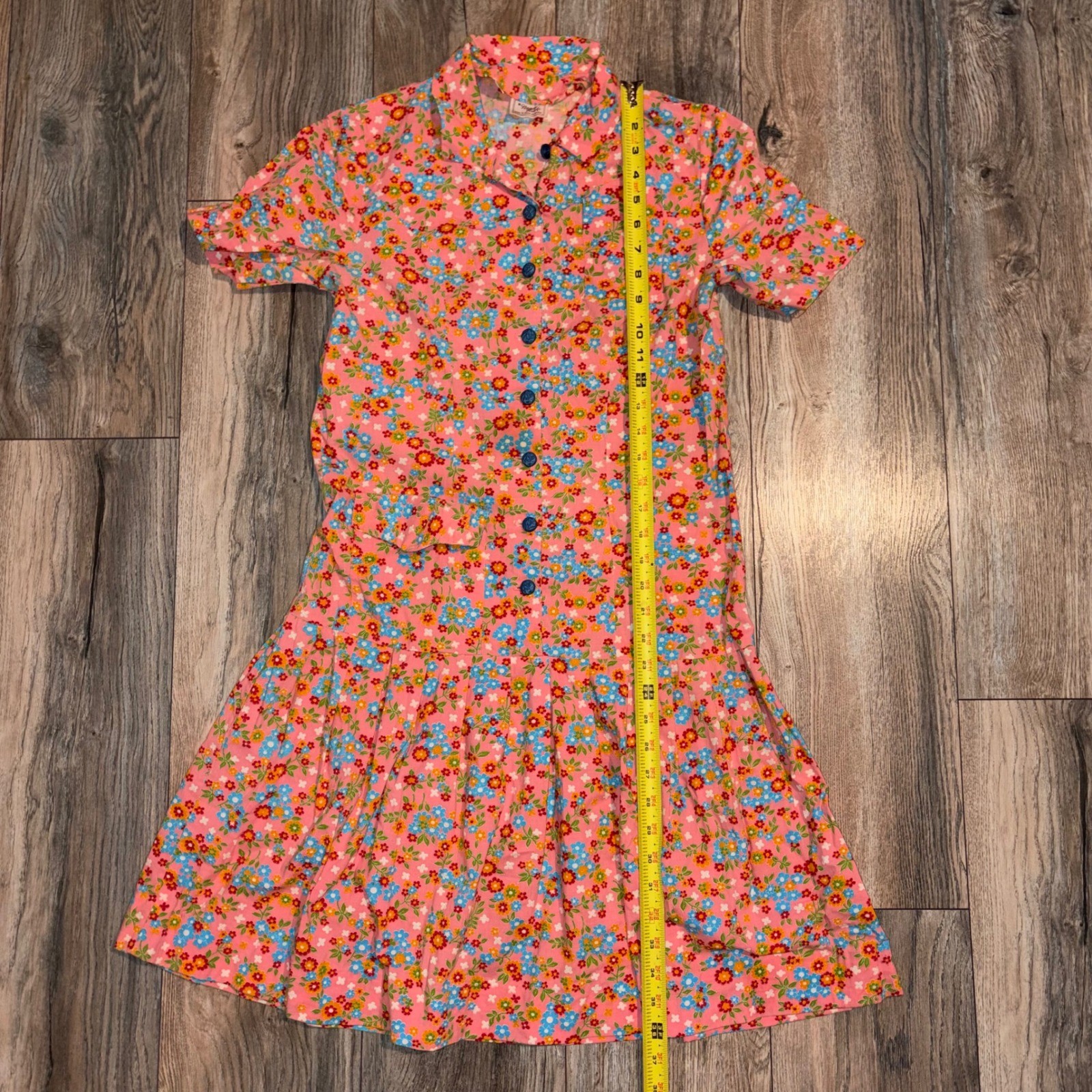 Vintage Nancy Frock Pink Floral Button Down Drop Waist Pleated Skirt Dress S