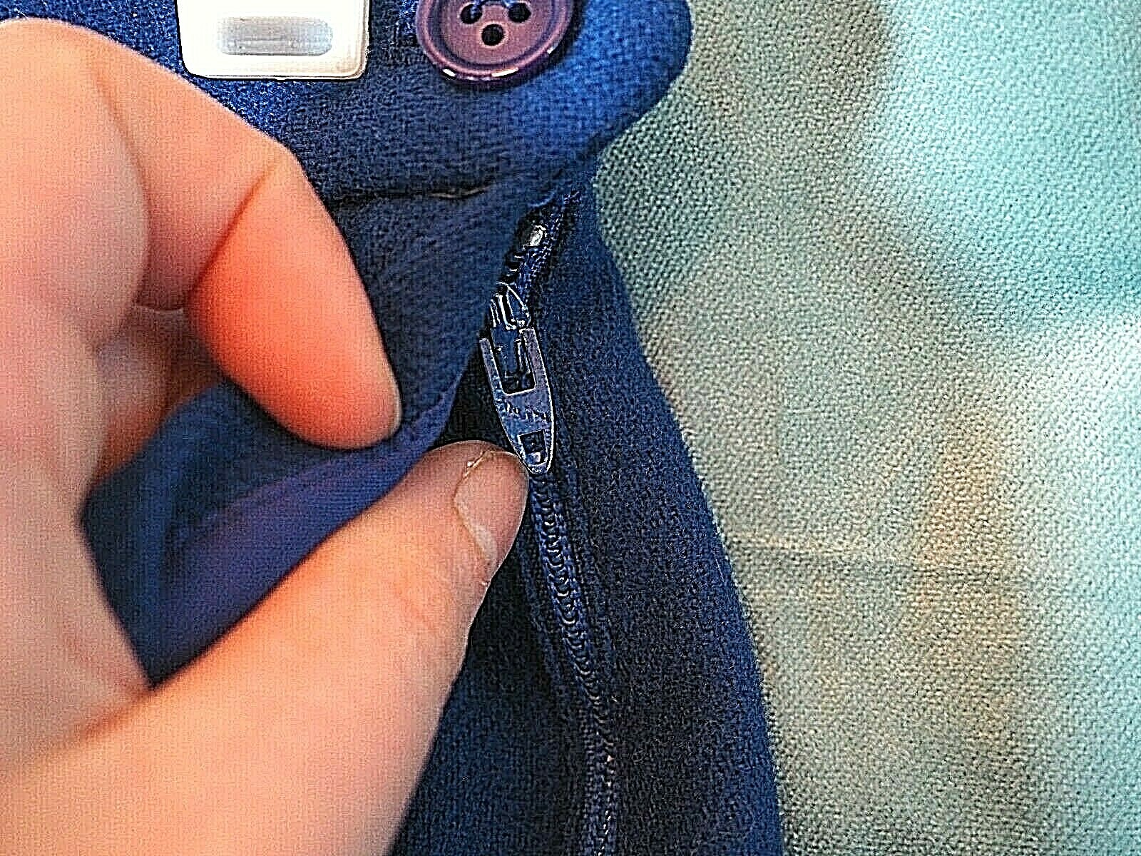 VTG 70s/80s Unbranded Wool Lined Royal Blue Pocket Talon Slit Zip Skirt Sz 14