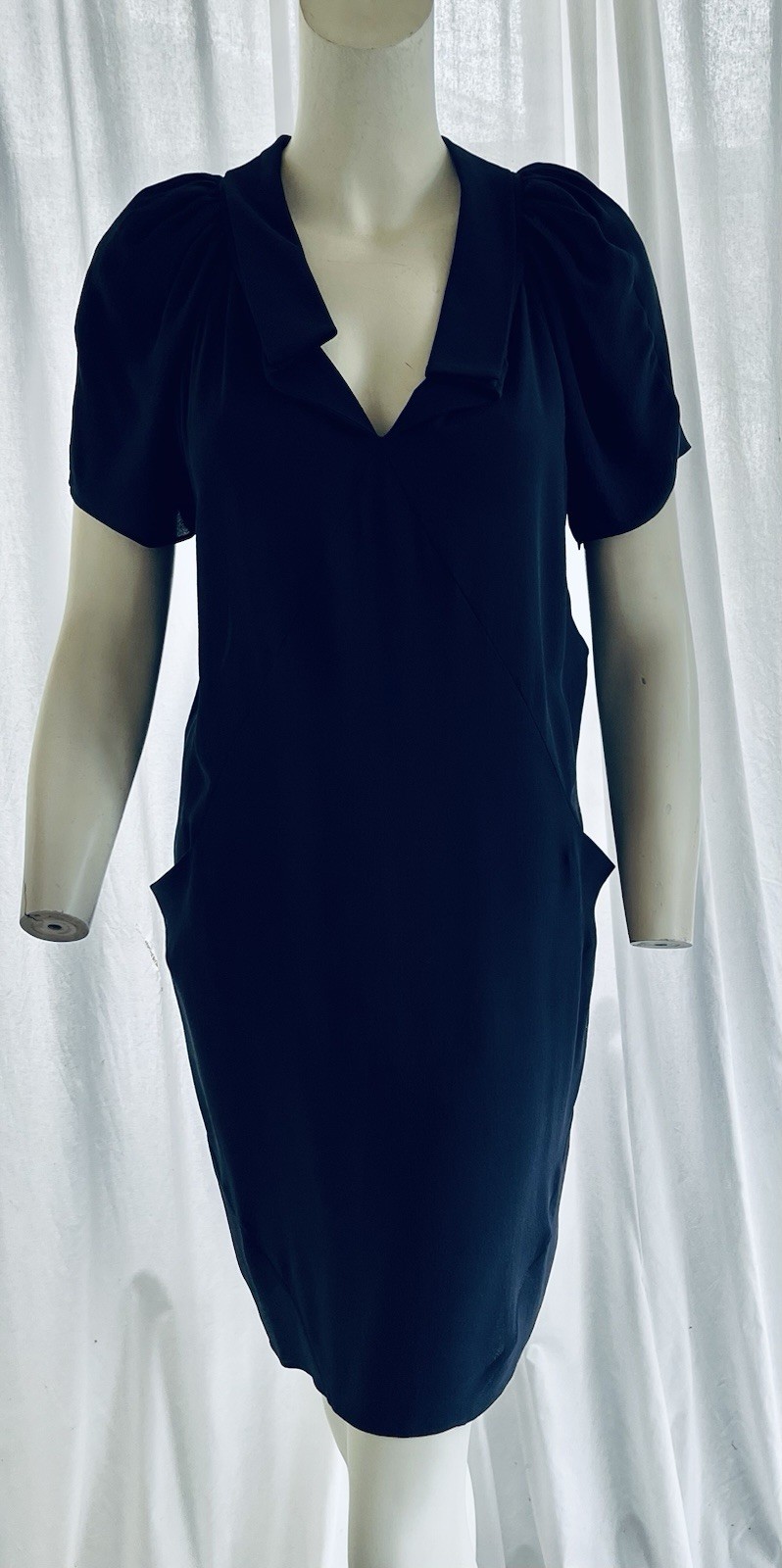 Balenciaga Nicholas Ghesquiere 2008 Navy Silk Dress Vintage Summer Day Dress