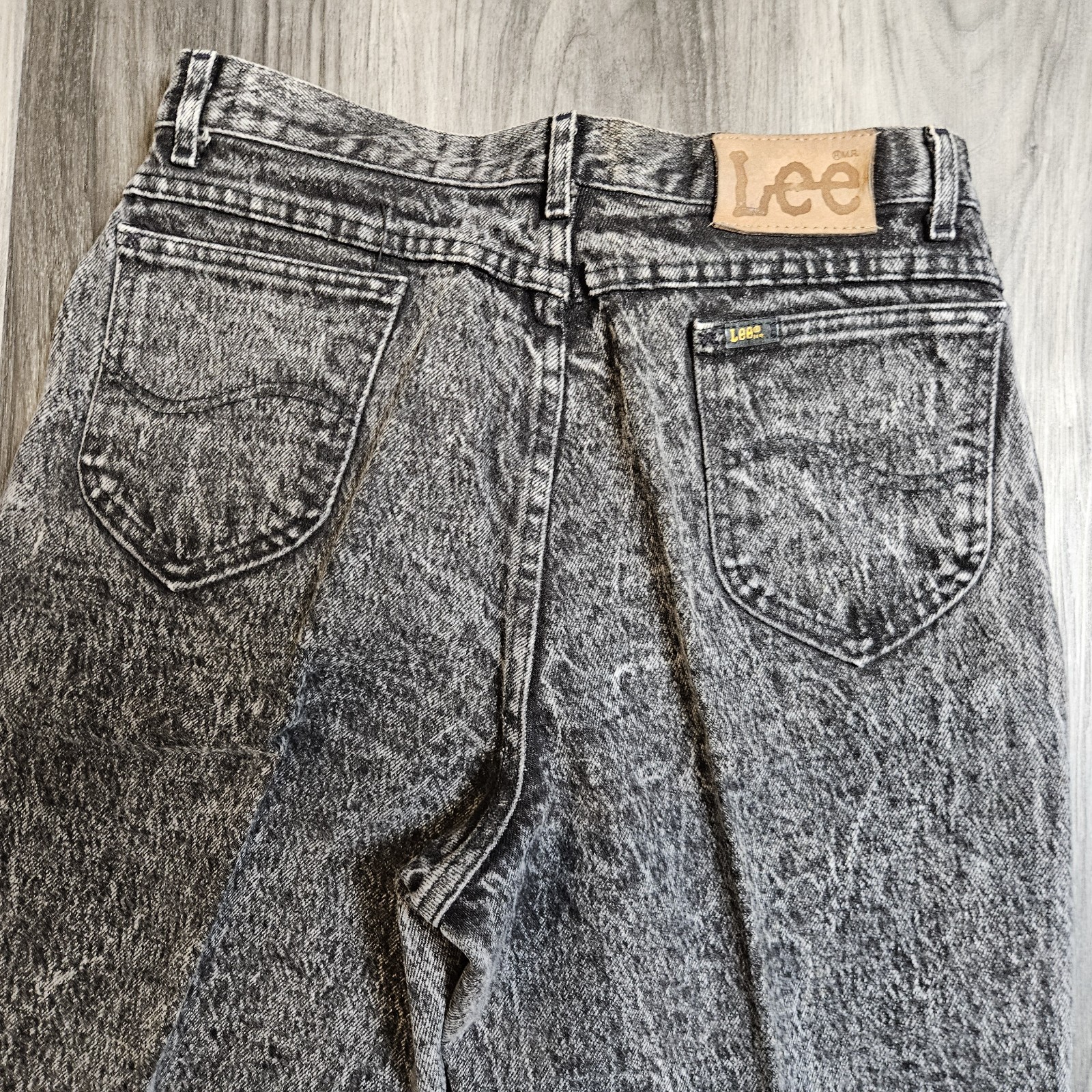 VTG 1980s Lee Black/Gray ACID Wash High Waist Retro Denim Jeans Size 15 30×31