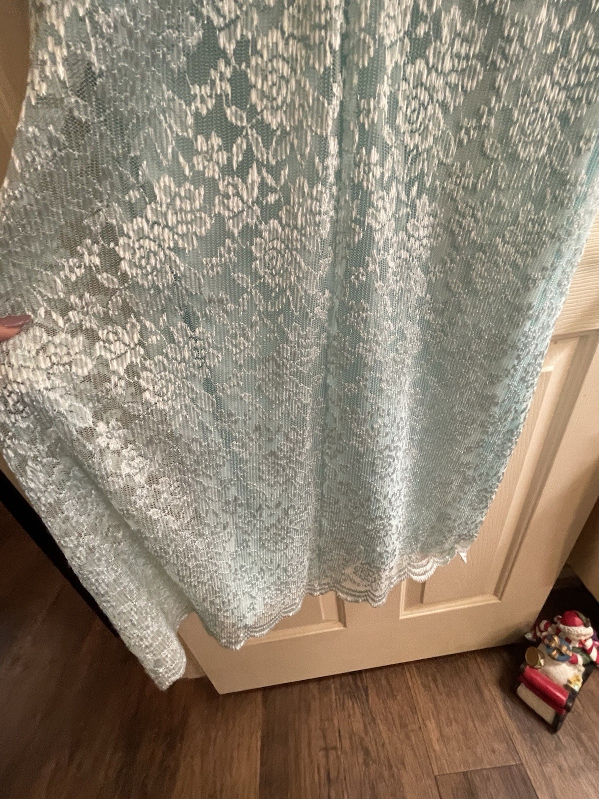 Vintage 1960’s Pastel Aqua Blue Lace & Scalloped Ribbon Formal Maxi Dress Sz L