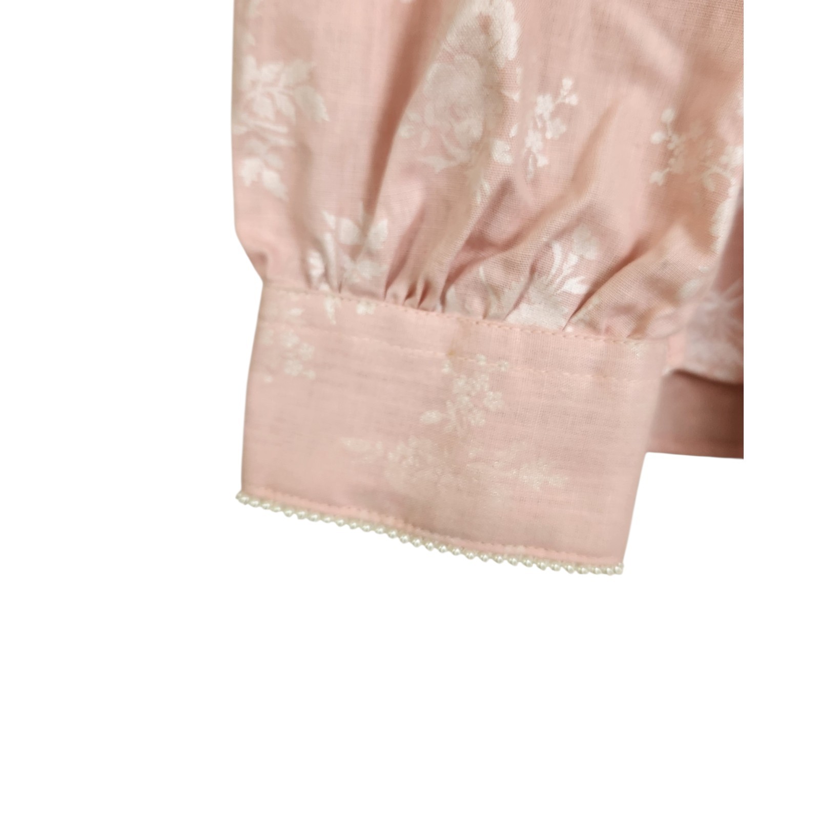 Vintage Karman Womens Pink Western Shirt XL Lace Pearls Roses Coquette Cowgirl