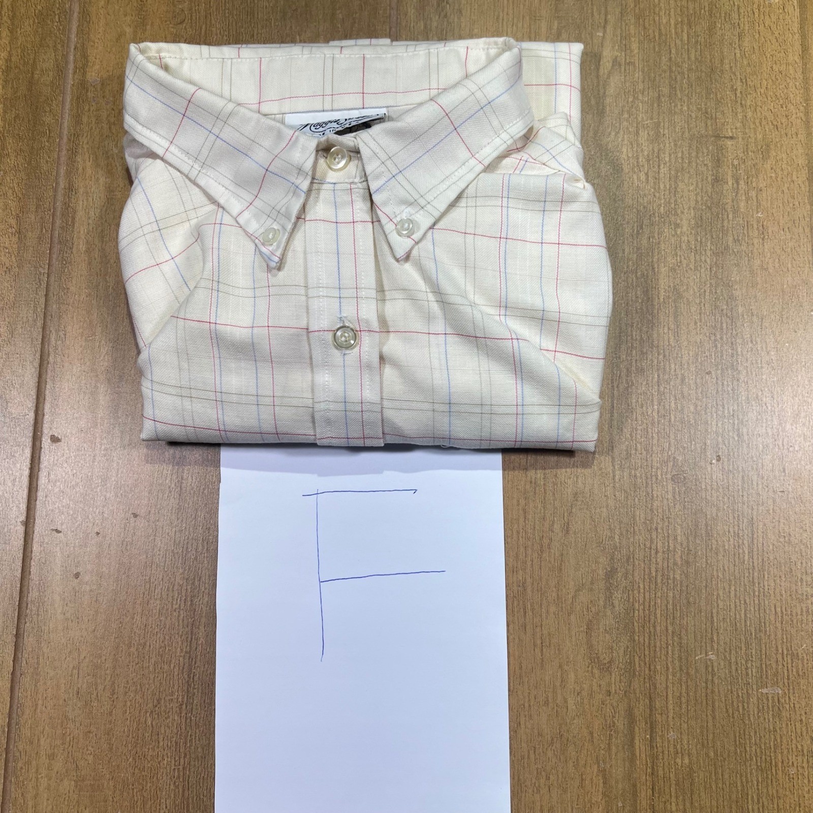 Maggie Sweet Vintage Plaid Button Down Shirt Banded Hem Cream Made in USA