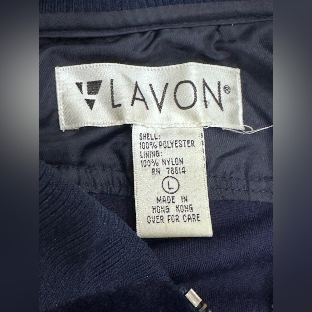 LAVON Velvet Bomber Jacket Navy Blue Y2K 90s Sporty Prep Athleisure Size Large