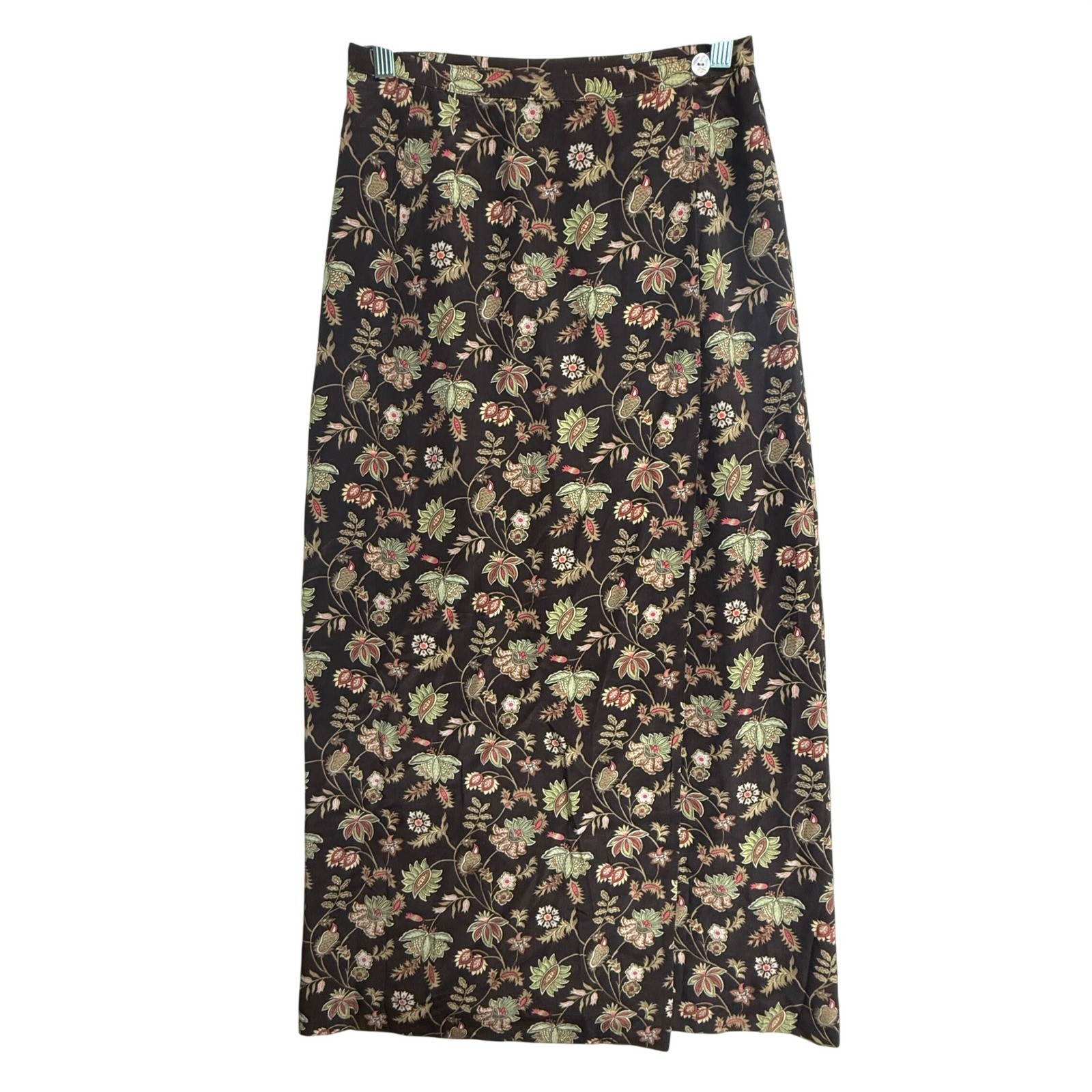 Vintage Y2K Charter Club 100% Silk Floral Maxi Skirt Brown Cottagecore Size 6