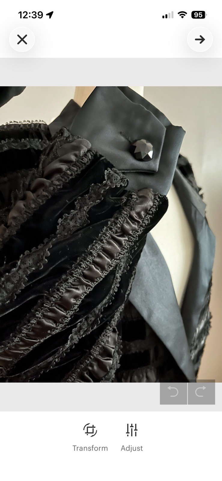 1980s Black Ruffle Satin Velvet Dolman sleeve avant garde jacket