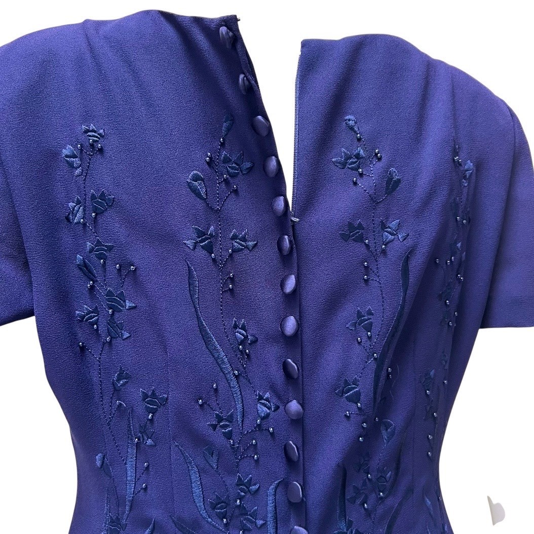 Vtg 90s Donna Morgan Peplum Dress 8P Mock Embroidered Beaded Mother of the Bride