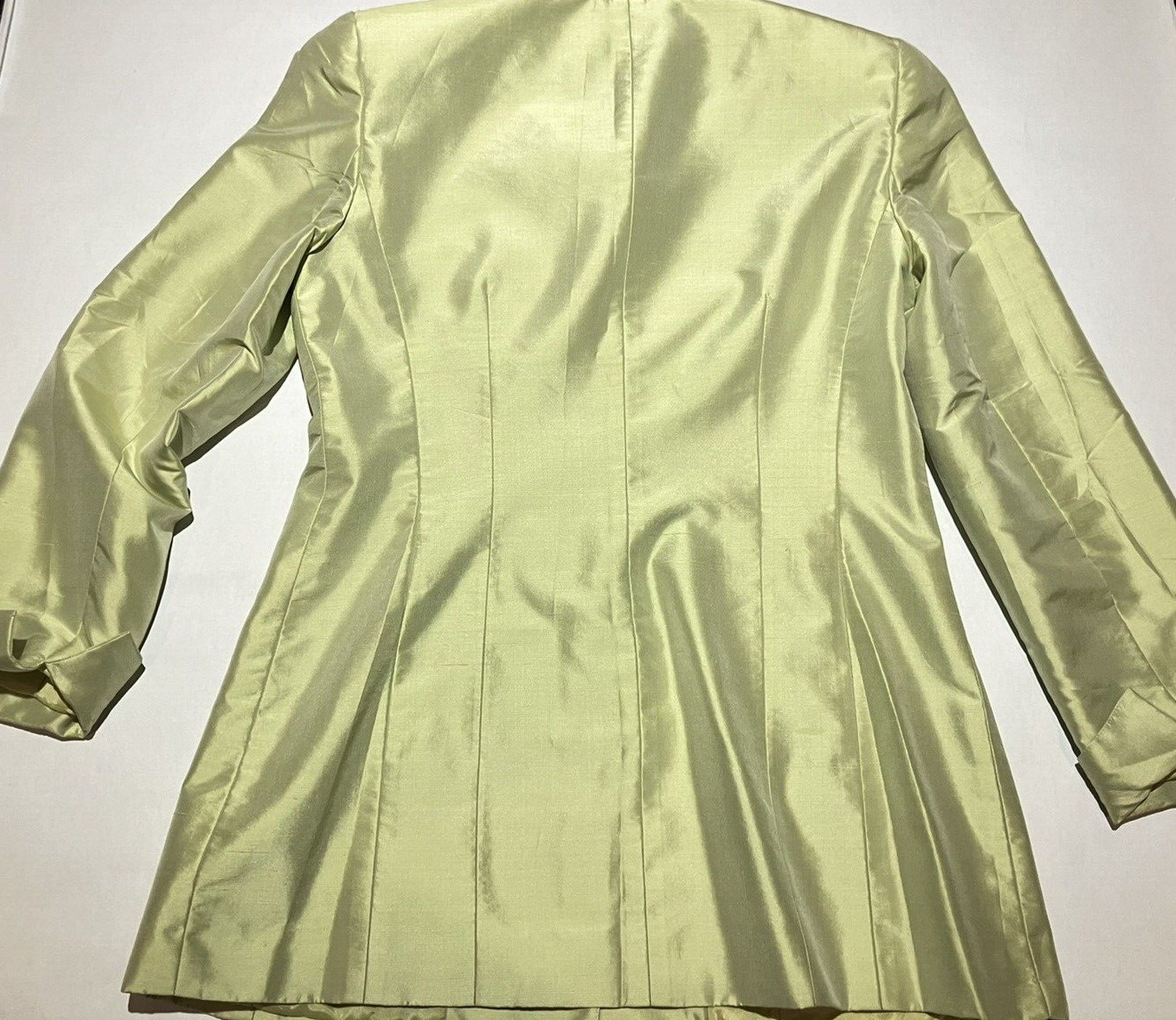 kate hill lime green shoulder pads two piece silk womens suit size 6top/4pants