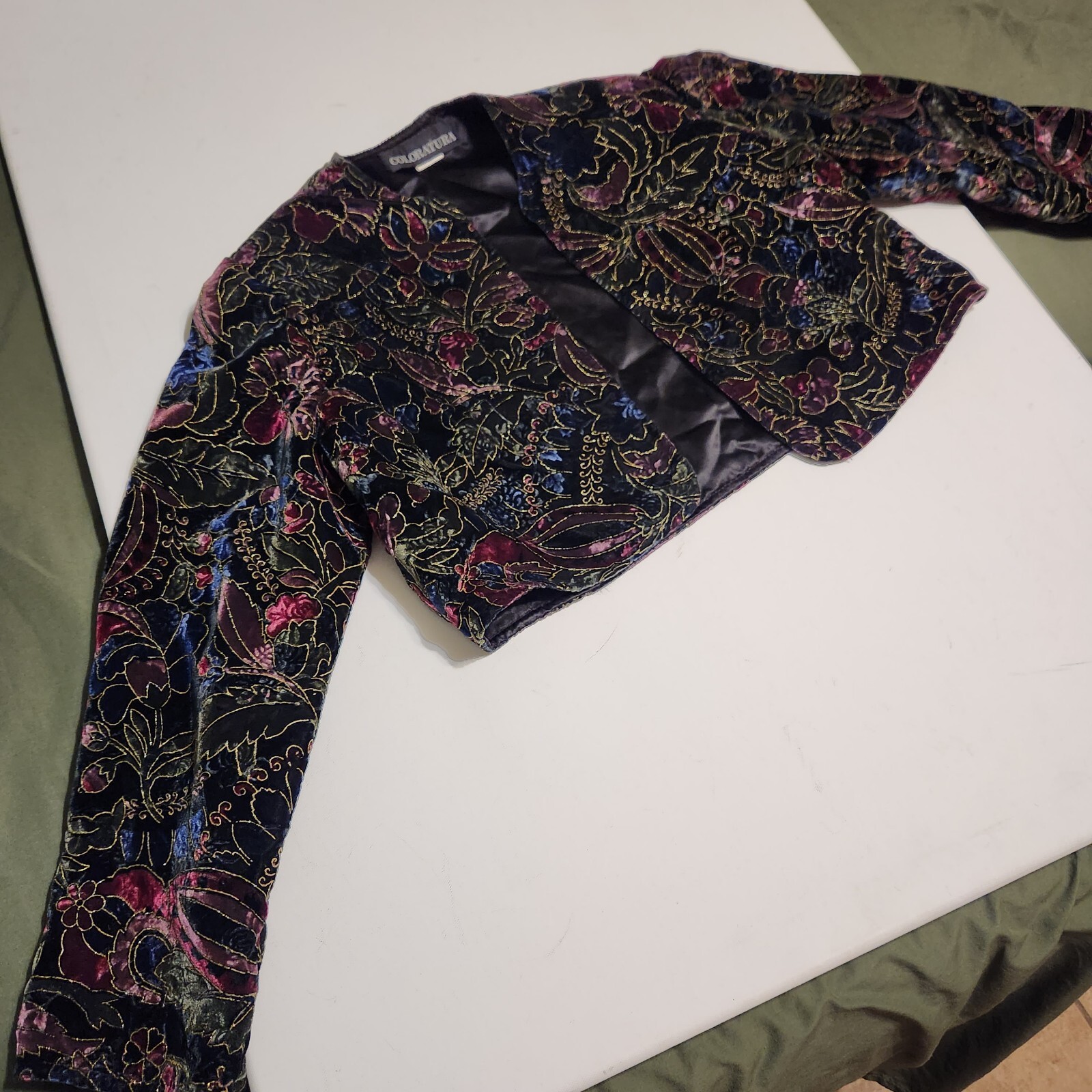 Vintage Coloratura wool Blend Velvet Bolero Crop Open Front Jacket Top