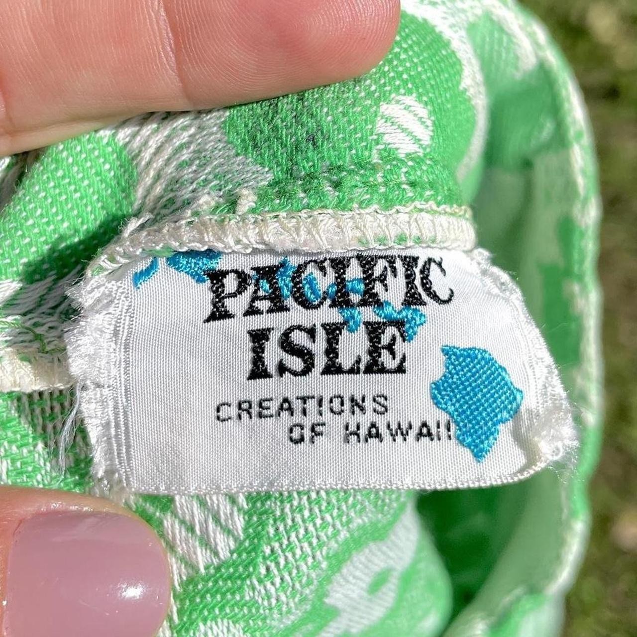 60s Pacific Isle Creations of Hawaii white & lime green daisy gilet blouse