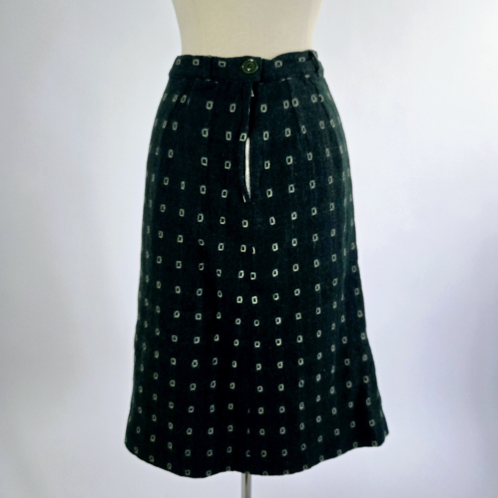 VTG 1950s Green Atomic Square Wool Skirt By Lampl Fashions Ohio Midi 25” Waist